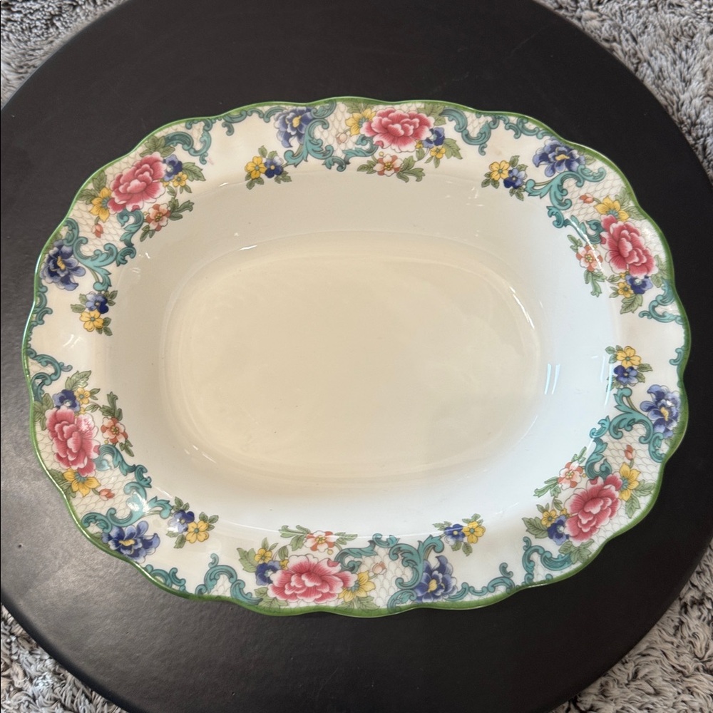Vintage Royal Doulton Floradora‎ Green Oval Serving Bowl 10" Fine China Scallop - Picture 13 of 15